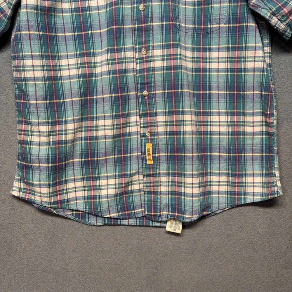 Vintage BD Baggies Short Sleeve Plaid Button Down Shirt L Teal Blue Green Casual